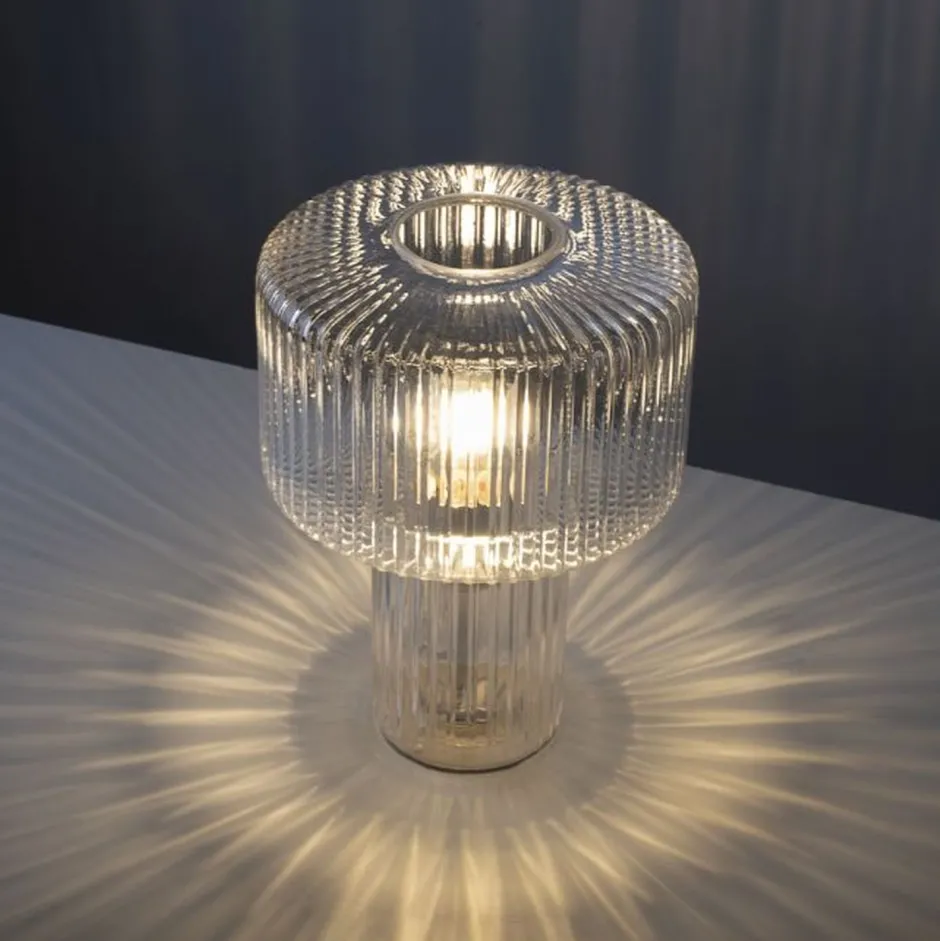 Wohnzimmerlampen|Schlafzimmer Lampen*Paul Neuhaus Dekorative Tischleuchte Riffelglas E27 35 cm Pilz rund