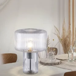 Wohnzimmerlampen|Schlafzimmer Lampen*Paul Neuhaus Dekorative Tischleuchte Riffelglas E27 35 cm Pilz rund