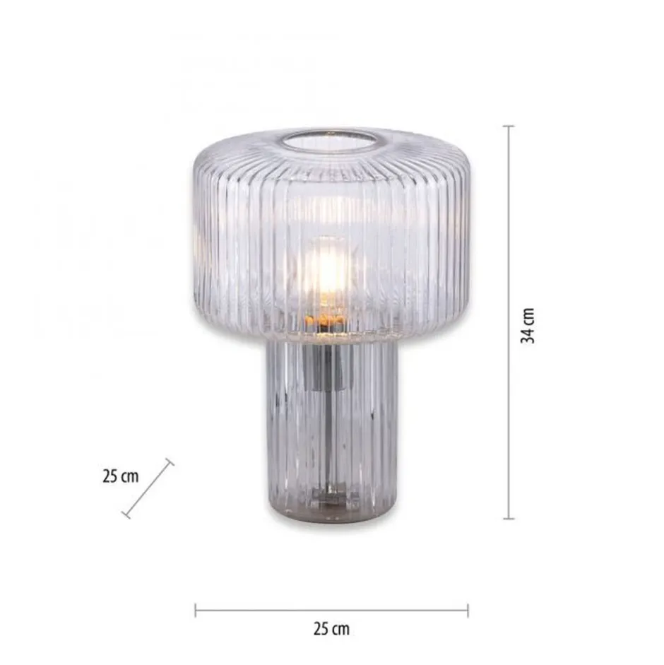 Wohnzimmerlampen|Schlafzimmer Lampen*Paul Neuhaus Dekorative Tischleuchte Riffelglas E27 35 cm Pilz rund