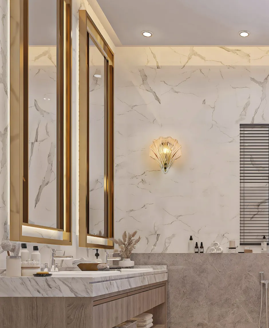 Wandleuchten|Flurlampen*Searchlight Dekorative Wandleuchte Metall Glas G9 IP44 in Messing