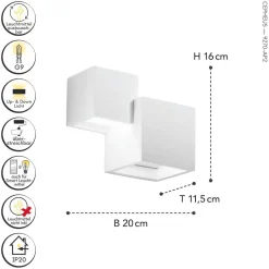 Eco-Light Dekorative Wandleuchte Up Down Gips Weiß G9 B:20 cm< Wohnzimmerlampen|Flurlampen