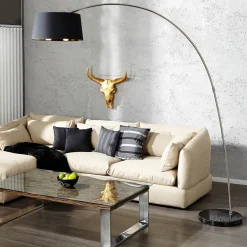 Invicta Interior Design Bogenlampe BANGO 195 cm Schwarz Wohnzimmer< Stofflampen|Designerlampen