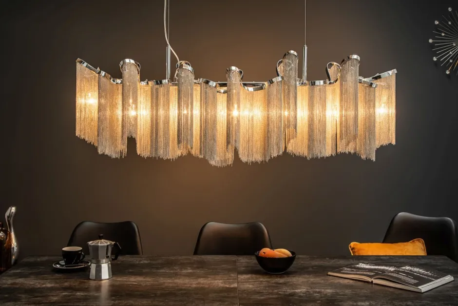 Invicta Interior Design Pendelleuchte RIRRE Metall Ketten Silber Esstisch< Moderne Lampen|Designerlampen