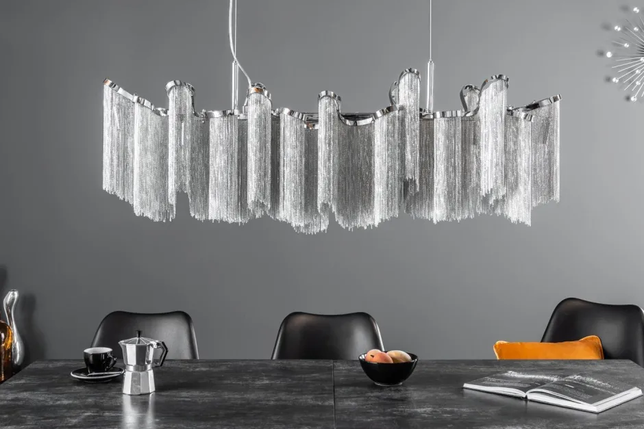 Invicta Interior Design Pendelleuchte RIRRE Metall Ketten Silber Esstisch< Moderne Lampen|Designerlampen