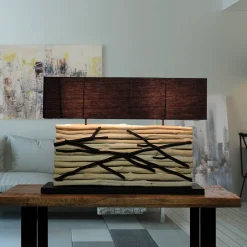 Moderne Lampen|Stofflampen*Suna Living Design Tischlampe Treibholz Stoffschirm 80 cm lang