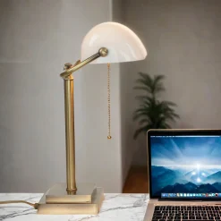 Giovanni Battista Designer Bankerleuchte in Bronze hell Weiß Echt-Messing< Glaslampen|Metall Lampen