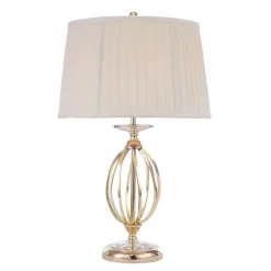 Elstead Designer Tischleuchte in Messing Creme Stoff Schirm< Stofflampen|Kristalllampen