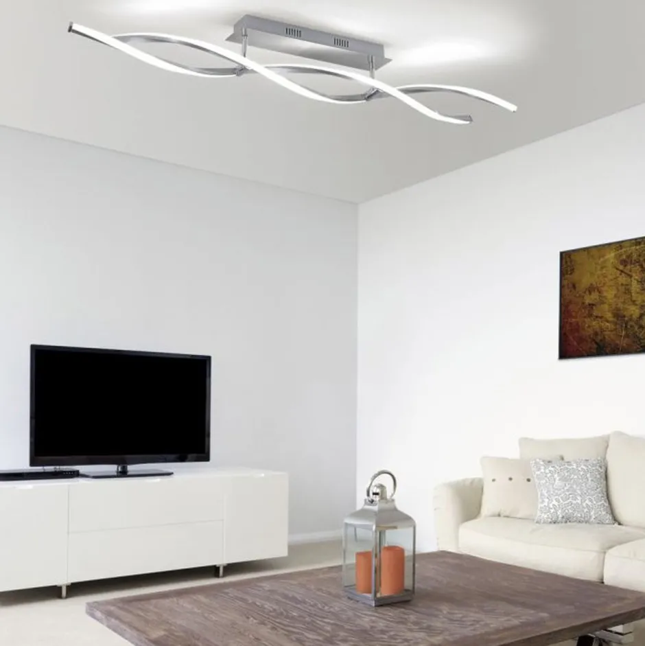 Deckenleuchten|Flurlampen*Paul Neuhaus Dimmbare LED Deckenlampe in Stahl 110 cm 3000 K Wellen