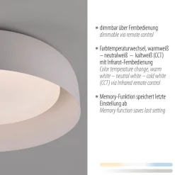 Deckenleuchten|Flurlampen*Just Light Dimmbare LED Deckenlampe Weiß Metall Ø40 cm 2700-5000 K