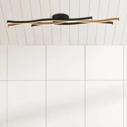 Wohnzimmerlampen|Esszimmer Lampen*Searchlight Dimmbare LED Deckenlampe Schwarz Natur L:108 cm 953 lm