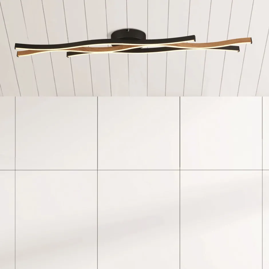 Wohnzimmerlampen|Esszimmer Lampen*Searchlight Dimmbare LED Deckenlampe Schwarz Natur L:108 cm 953 lm