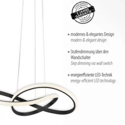 Hängelampen|Bürolampen*Just Light Dimmbare LED Hängeleuchte Metall Schwarz 3000 K L:57 cm