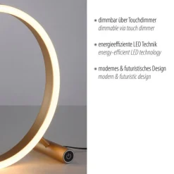 Wohnzimmerlampen|Schlafzimmer Lampen*Just Light Dimmbare LED Tischlampe Touch 28 cm Ring in Messing
