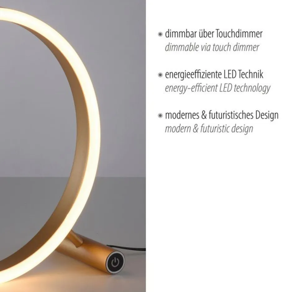 Wohnzimmerlampen|Schlafzimmer Lampen*Just Light Dimmbare LED Tischlampe Touch 28 cm Ring in Messing