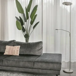 Wohnzimmerlampen|Metall Lampen*Steinhauer Dimmbarer LED Deckenfluter mit Lesearm in Stahl 185 cm