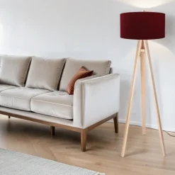BPS Koncept Dreibein Stehlampe Holz 140cm Bordeaux Retro Wohnzimmer< Holzlampen|Retro Lampen