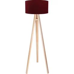 BPS Koncept Dreibein Stehlampe Holz 140cm Bordeaux Retro Wohnzimmer< Holzlampen|Retro Lampen