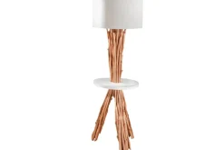 Bürolampen|Stofflampen*Invicta Interior Dreibein Stehleuchte Holz Leinen Ablage 153 cm blendarm