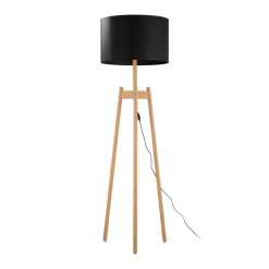 Lampen Aus Aller Welt|Stofflampen*TK Lighting Dreibein Stehleuchte Holz Stoff 168 cm E27 Natur Schwarz