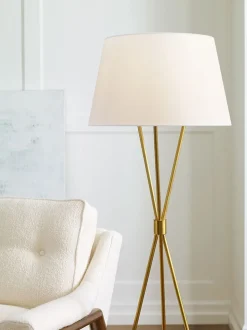 Elstead Dreibein Stehleuchte Weiß Messing 140 cm Stoff Metall< Wohnzimmerlampen|Stofflampen