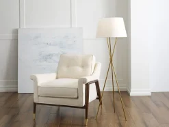 Elstead Dreibein Stehleuchte Weiß Messing 140 cm Stoff Metall< Wohnzimmerlampen|Stofflampen