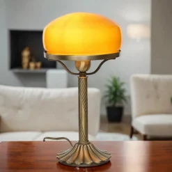 Lampen Aus Aller Welt|Metall Lampen*Giovanni Battista Echte Messing Tischleuchte Orange Glas Schirm