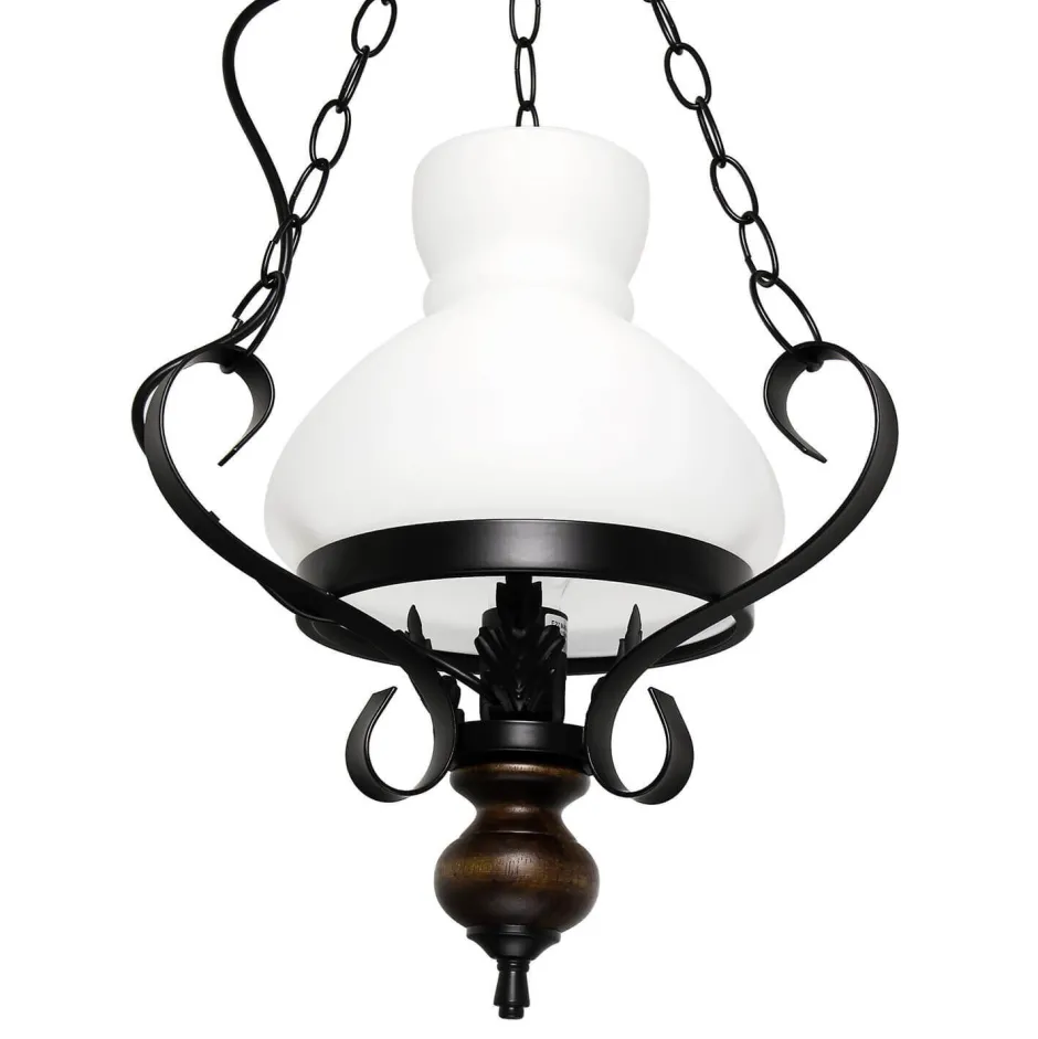 Glaslampen|Rustikale Lampen*Easylight Echt-Holz Hängelampe Glas Metall Landhausstil E27