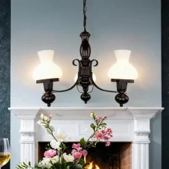 Easylight Echt-Holz Kronleuchter Metall Glas 3-flmg Landhaus< Hängelampen|Esszimmer Lampen