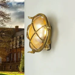 Lido Echt-Messing Außenwandleuchte SERIFOS Riffelglas< Metall Lampen|Messinglampen