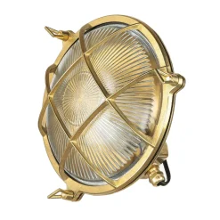 Lido Echt-Messing Außenwandleuchte SERIFOS Riffelglas< Metall Lampen|Messinglampen