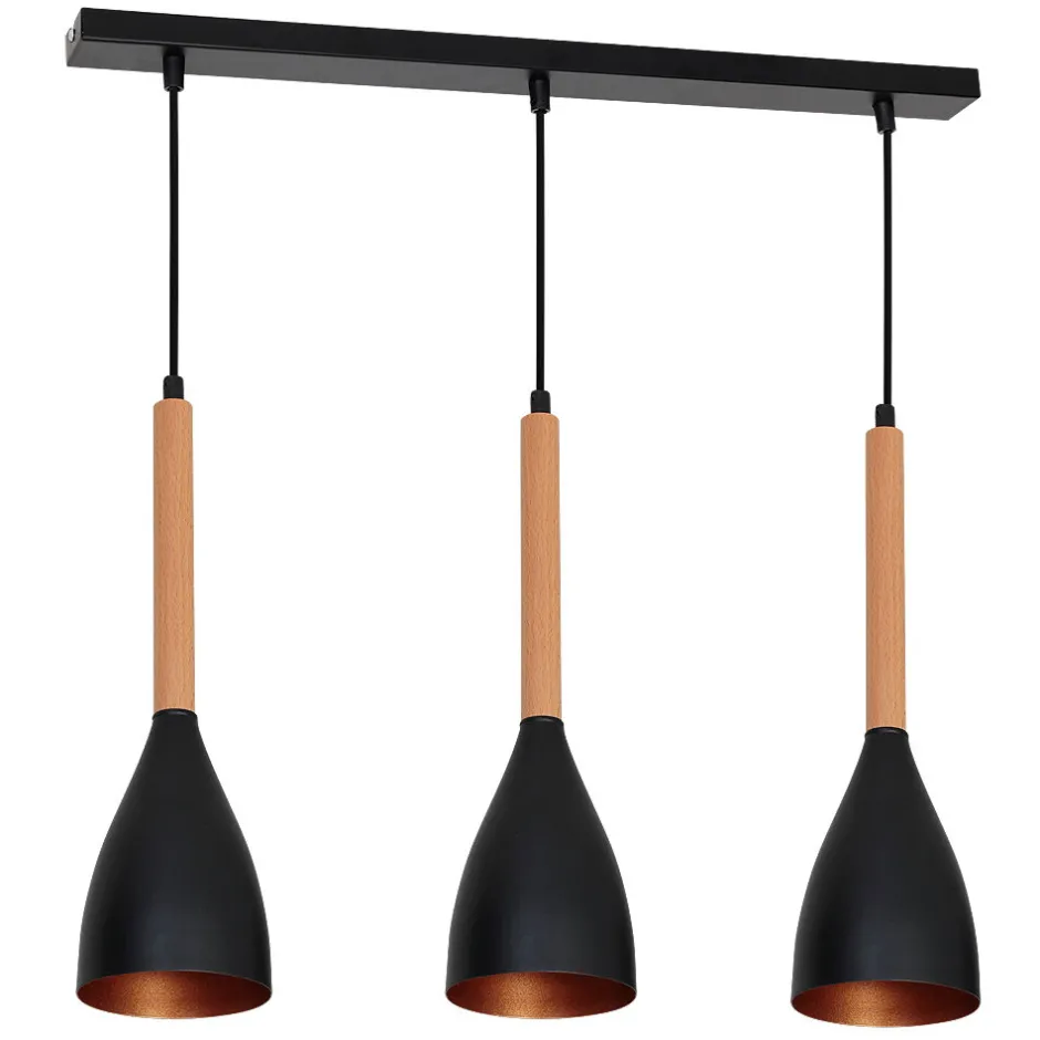 Luminex Edle Pendellampe Metall Holz 3xE27 höhenverstellbar< Hängelampen|Esszimmer Lampen