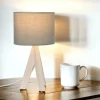 Trio Reality Edle Tischlampe Holz Stoffschirm Grau 31cm Ø17cm< Stofflampen|Holzlampen
