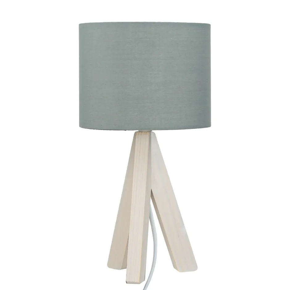 Trio Reality Edle Tischlampe Holz Stoffschirm Grau 31cm Ø17cm< Stofflampen|Holzlampen