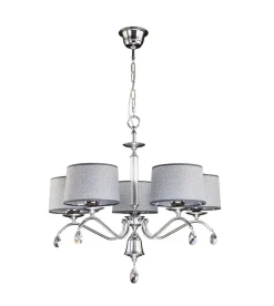 Jupiter Edler Kronleuchter Grau Chrom Stoff Esstisch 5xE27< Moderne Lampen|Stofflampen