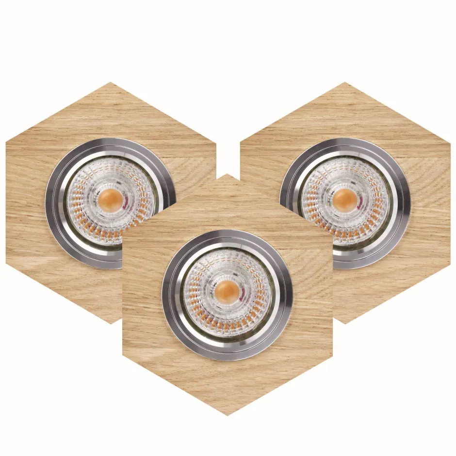 Spot Light Einbauspot 3-er Set Holz Metall beweglich mit LED< Moderne Lampen|Spots
