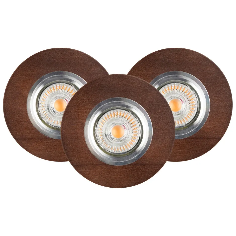 Spots|Moderne Lampen*Spot Light Einbauspot 3-er Set Holz mit LED GU10 verstellbar