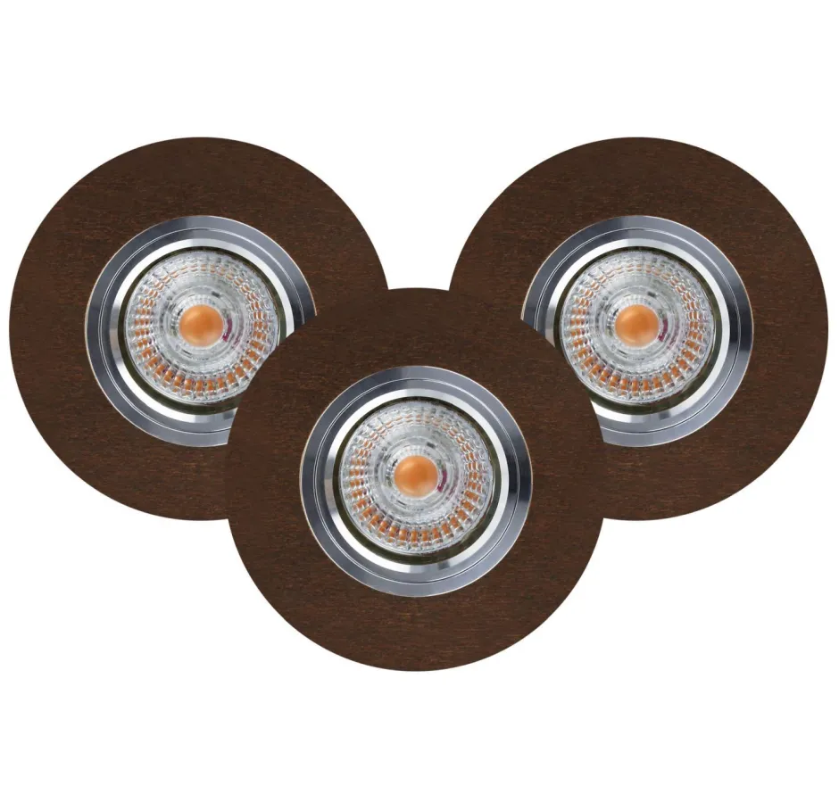 Spots|Moderne Lampen*Spot Light Einbauspot 3-er Set Holz mit LED GU10 verstellbar