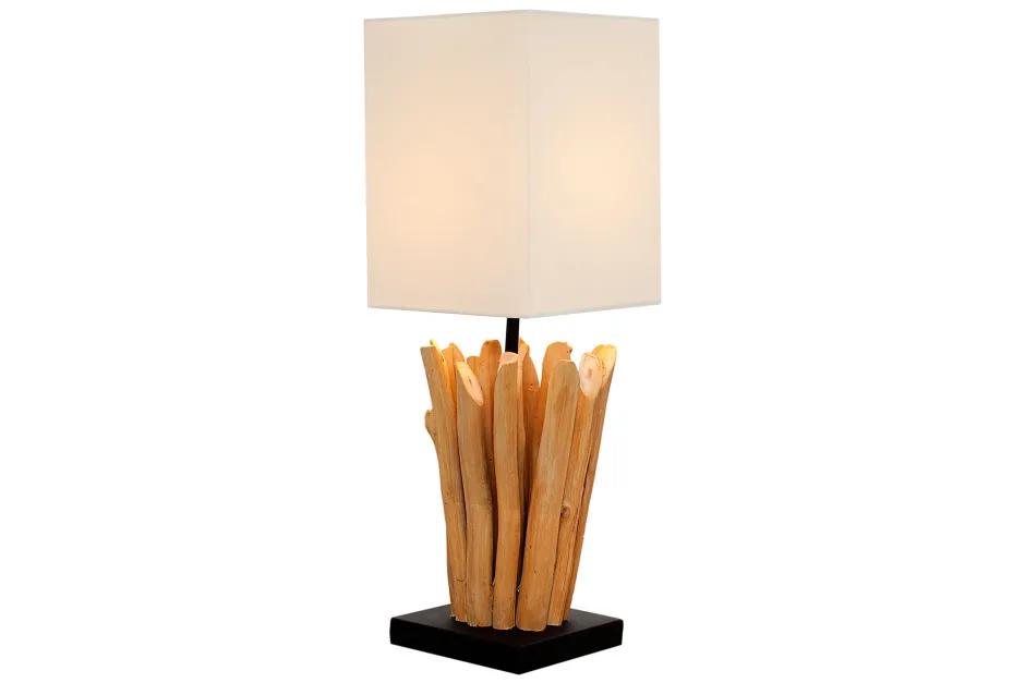 Invicta Interior Eindrucksvolle Tischlampe Modern echtes Holz 45cm< Schlafzimmer Lampen|Stofflampen