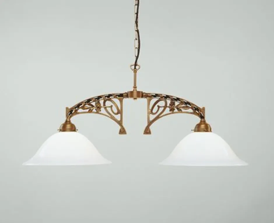 Berliner Messingleuchten Elegante Hängeleuchte Messing Glas E27 86 cm 2-flammig< Hängelampen|Bürolampen