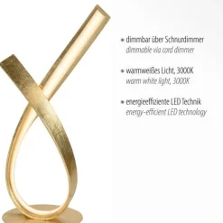 Paul Neuhaus Elegante LED Tischlampe in Blattgold 38,5 cm dimmbar< Wohnzimmerlampen|Schlafzimmer Lampen
