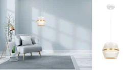 Hängelampen|Bürolampen*Belis Elegante Pendelleuchte Metall Weiß Gold E27 Ø20 cm rund