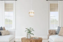 Hängelampen|Bürolampen*Belis Elegante Pendelleuchte Metall Weiß Gold E27 Ø20 cm rund