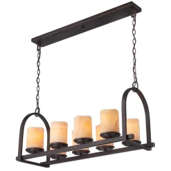 Hängelampen|Rustikale Lampen*Elstead Esszimmerlampe AMBAR Stein Metall 91cm lang Rustikal