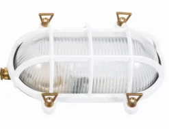 Lido Feuchtraumleuchte oval Messing Glas E27 IP64 24 cm breit Weiß< Außenwandleuchten|Feuchtraumleuchten