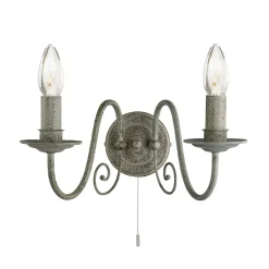 Wandleuchten|Wohnzimmerlampen*Searchlight Filigrane Wandleuchte mit Schalter Grau 2x E14 Metall