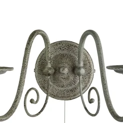 Wandleuchten|Wohnzimmerlampen*Searchlight Filigrane Wandleuchte mit Schalter Grau 2x E14 Metall