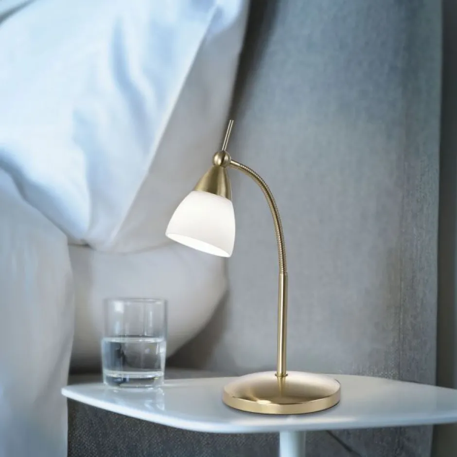 Wohnzimmerlampen|Schlafzimmer Lampen*Paul Neuhaus Flexible LED Tischlampe in Messing Glas 3 W dimmbar