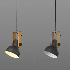 Just Light Flexible Pendelleuchte Schwarz Holz Metall E27 L:26 cm< Hängelampen|Bürolampen