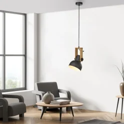 Just Light Flexible Pendelleuchte Schwarz Holz Metall E27 L:26 cm< Hängelampen|Bürolampen