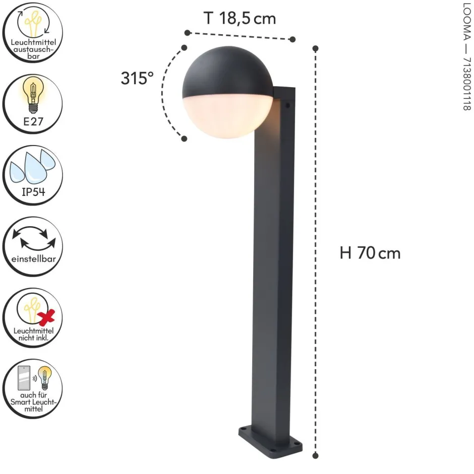 Metall Lampen|Kugellampen*Eco-Light Flexible Stehlampe Aluminium 70 cm E27 IP54 blendarm